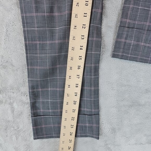 EXPRESS Editor Wool Pants Womens Size 0 Straight Crop Y2K Cuffed Gray Pink Plaid - Picture 10 of 15